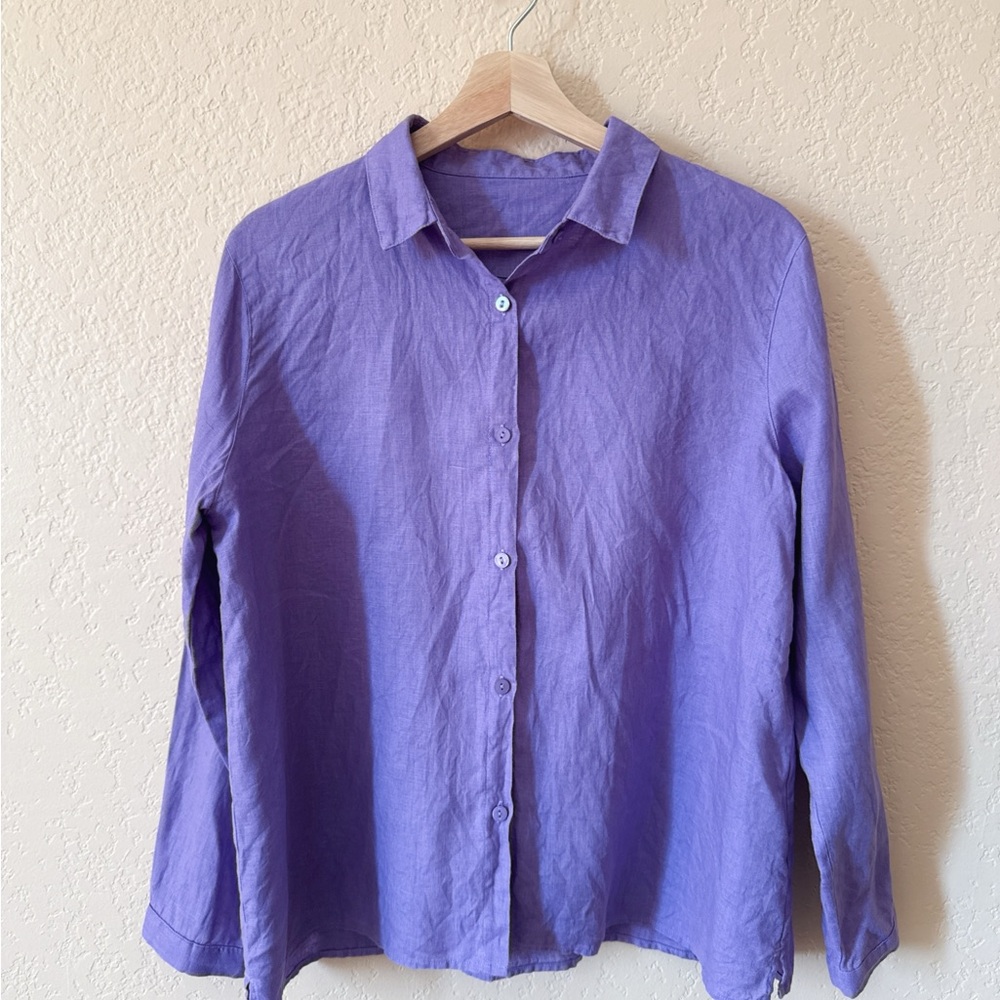 Handmade Women’s Linen Purple Button-Up Shirt Size M - Picture 2 of 5
